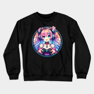 long hair anime gamer girl Crewneck Sweatshirt